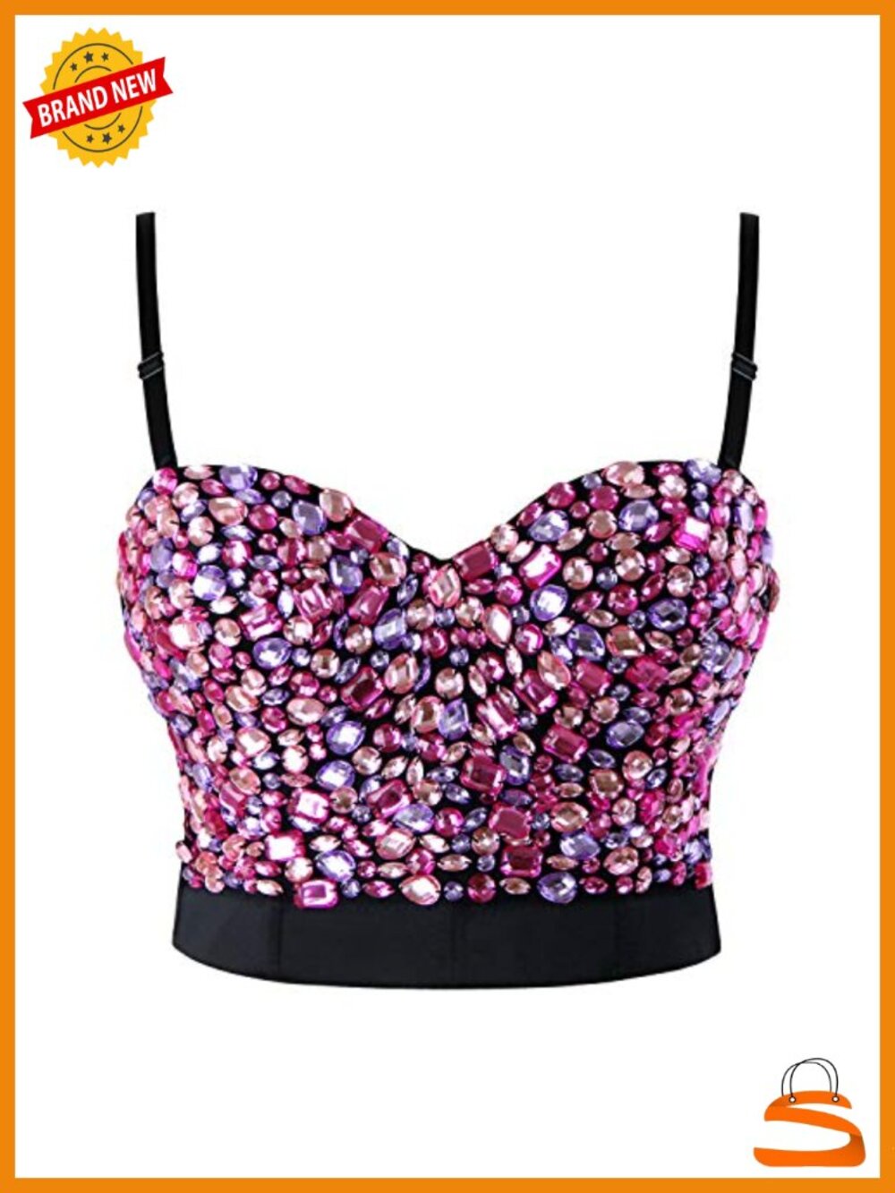 Rhinestone Push Up Bra Bustier Crop Top with Underwire Padded Bra